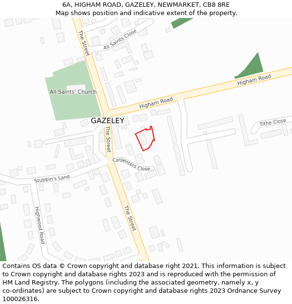 6A, HIGHAM ROAD, GAZELEY, NEWMARKET, CB8 8RE: Location map and indicative extent of plot