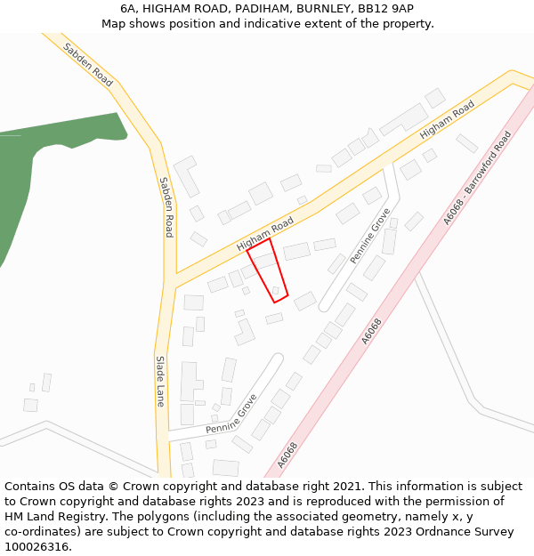 6A, HIGHAM ROAD, PADIHAM, BURNLEY, BB12 9AP: Location map and indicative extent of plot