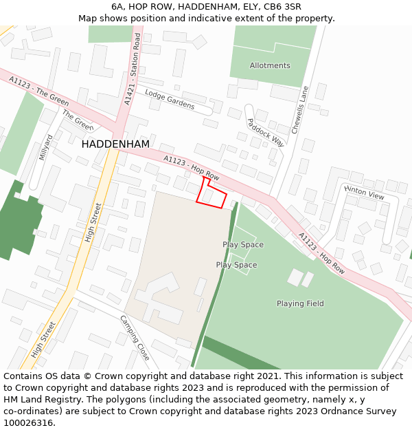 6A, HOP ROW, HADDENHAM, ELY, CB6 3SR: Location map and indicative extent of plot