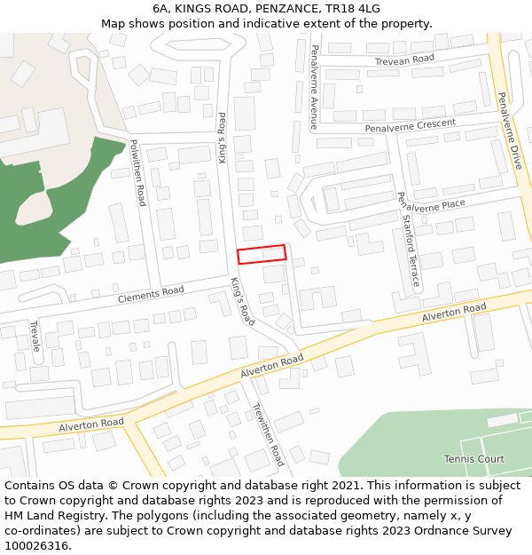 6A, KINGS ROAD, PENZANCE, TR18 4LG: Location map and indicative extent of plot