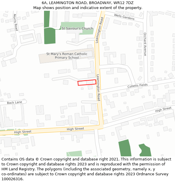 6A, LEAMINGTON ROAD, BROADWAY, WR12 7DZ: Location map and indicative extent of plot