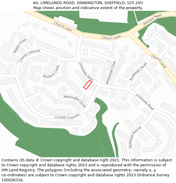 6A, LIMELANDS ROAD, DINNINGTON, SHEFFIELD, S25 2XU: Location map and indicative extent of plot