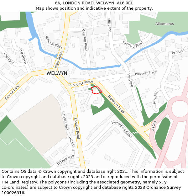 6A, LONDON ROAD, WELWYN, AL6 9EL: Location map and indicative extent of plot