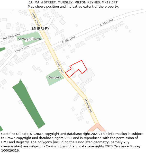 6A, MAIN STREET, MURSLEY, MILTON KEYNES, MK17 0RT: Location map and indicative extent of plot