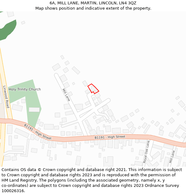 6A, MILL LANE, MARTIN, LINCOLN, LN4 3QZ: Location map and indicative extent of plot