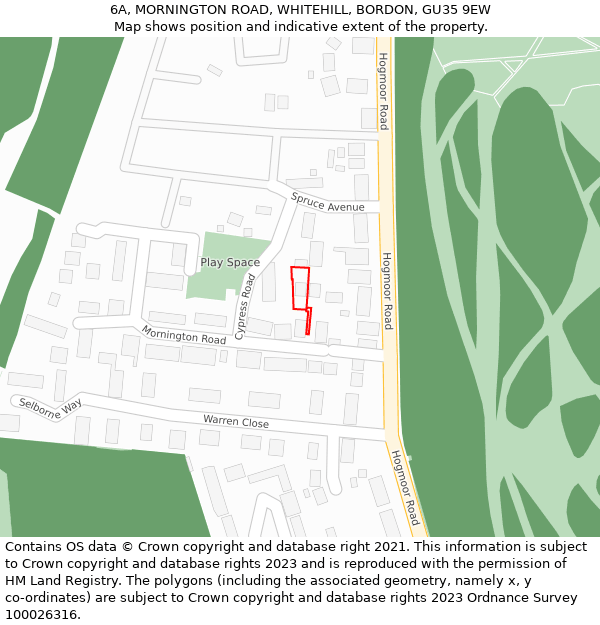 6A, MORNINGTON ROAD, WHITEHILL, BORDON, GU35 9EW: Location map and indicative extent of plot