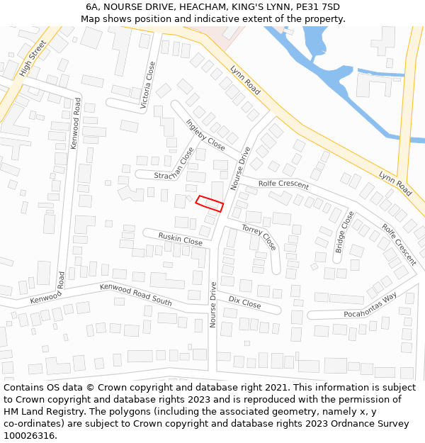 6A, NOURSE DRIVE, HEACHAM, KING'S LYNN, PE31 7SD: Location map and indicative extent of plot