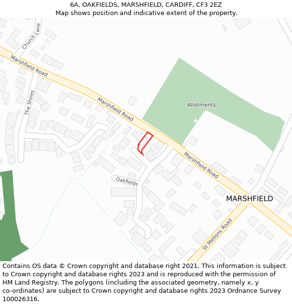 6A, OAKFIELDS, MARSHFIELD, CARDIFF, CF3 2EZ: Location map and indicative extent of plot