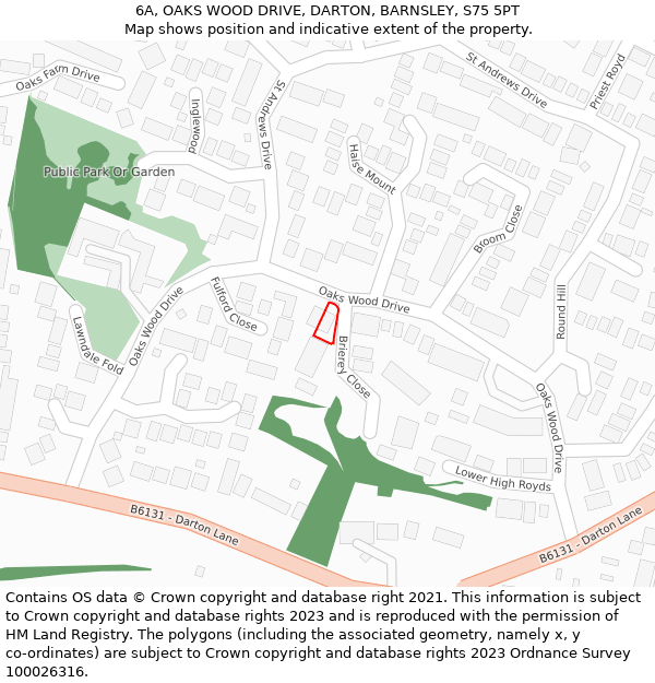 6A, OAKS WOOD DRIVE, DARTON, BARNSLEY, S75 5PT: Location map and indicative extent of plot