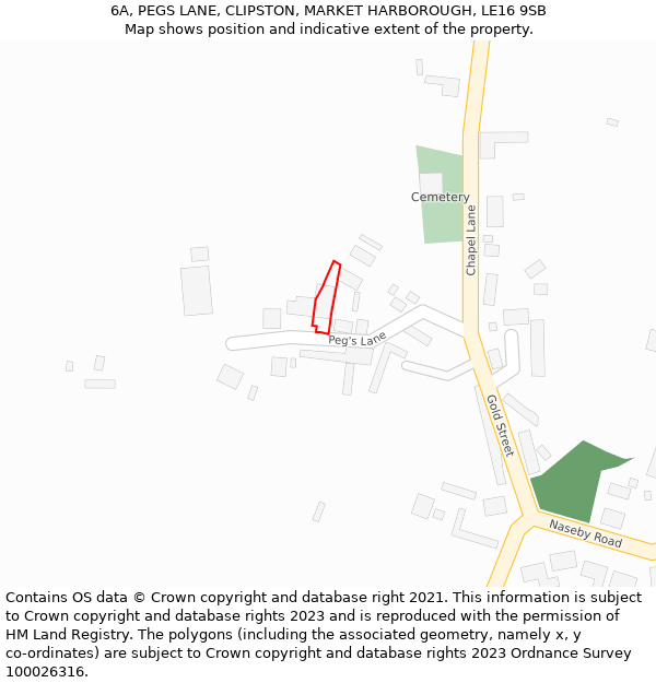 6A, PEGS LANE, CLIPSTON, MARKET HARBOROUGH, LE16 9SB: Location map and indicative extent of plot