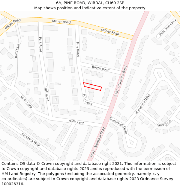 6A, PINE ROAD, WIRRAL, CH60 2SP: Location map and indicative extent of plot