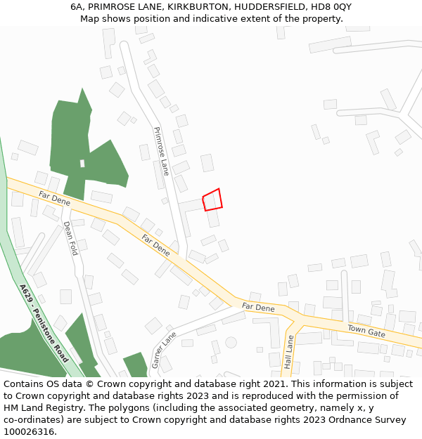 6A, PRIMROSE LANE, KIRKBURTON, HUDDERSFIELD, HD8 0QY: Location map and indicative extent of plot