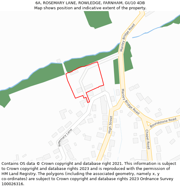 6A, ROSEMARY LANE, ROWLEDGE, FARNHAM, GU10 4DB: Location map and indicative extent of plot