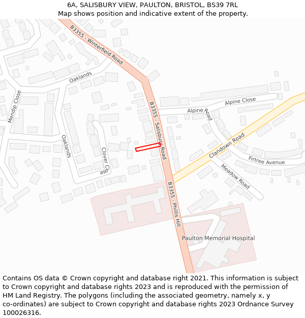 6A, SALISBURY VIEW, PAULTON, BRISTOL, BS39 7RL: Location map and indicative extent of plot