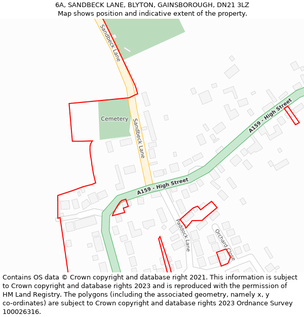 6A, SANDBECK LANE, BLYTON, GAINSBOROUGH, DN21 3LZ: Location map and indicative extent of plot