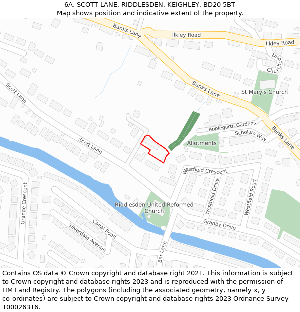 6A, SCOTT LANE, RIDDLESDEN, KEIGHLEY, BD20 5BT: Location map and indicative extent of plot