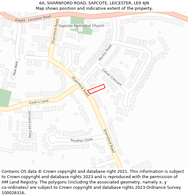 6A, SHARNFORD ROAD, SAPCOTE, LEICESTER, LE9 4JN: Location map and indicative extent of plot