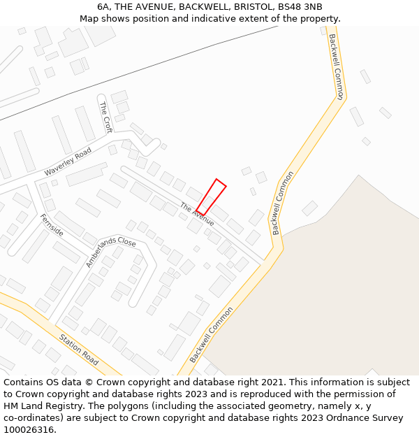 6A, THE AVENUE, BACKWELL, BRISTOL, BS48 3NB: Location map and indicative extent of plot