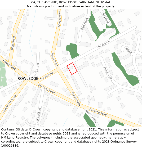 6A, THE AVENUE, ROWLEDGE, FARNHAM, GU10 4AL: Location map and indicative extent of plot