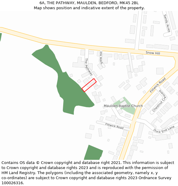 6A, THE PATHWAY, MAULDEN, BEDFORD, MK45 2BL: Location map and indicative extent of plot