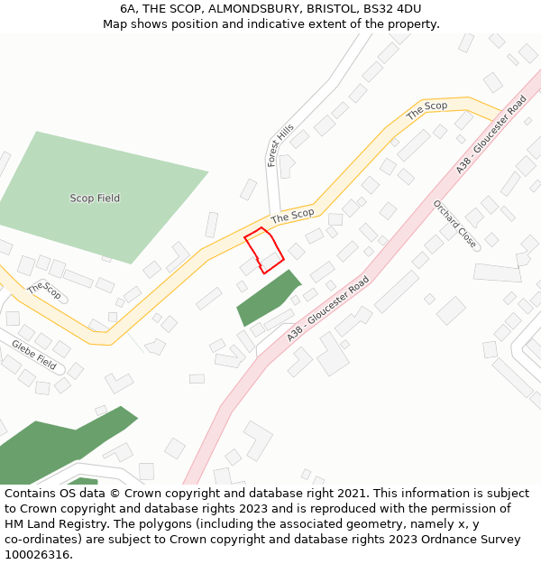 6A, THE SCOP, ALMONDSBURY, BRISTOL, BS32 4DU: Location map and indicative extent of plot