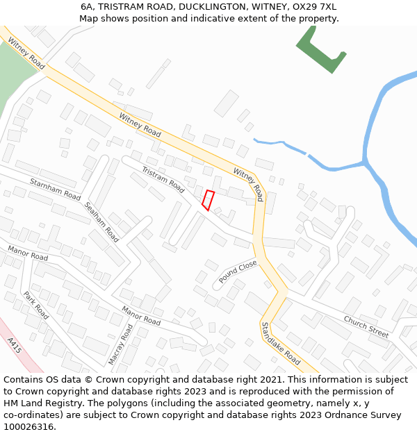 6A, TRISTRAM ROAD, DUCKLINGTON, WITNEY, OX29 7XL: Location map and indicative extent of plot