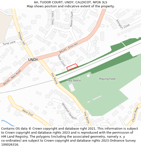 6A, TUDOR COURT, UNDY, CALDICOT, NP26 3LS: Location map and indicative extent of plot