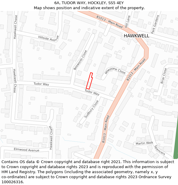 6A, TUDOR WAY, HOCKLEY, SS5 4EY: Location map and indicative extent of plot