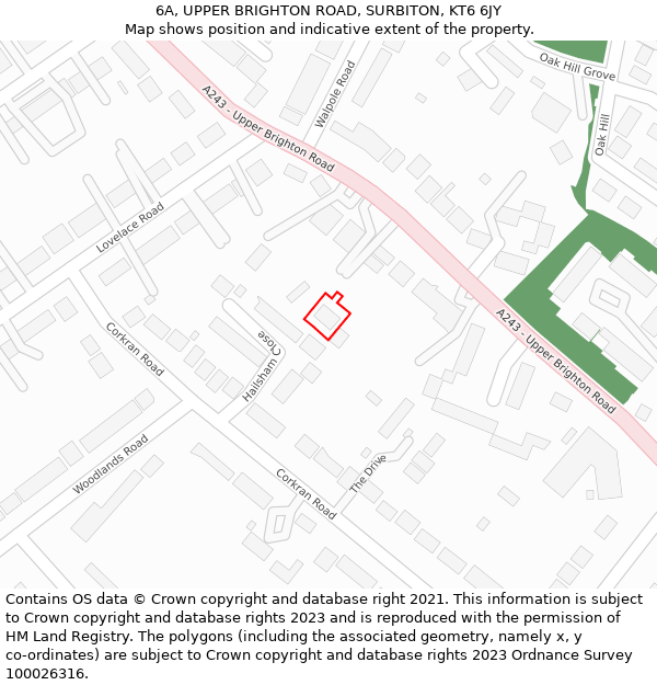 6A, UPPER BRIGHTON ROAD, SURBITON, KT6 6JY: Location map and indicative extent of plot