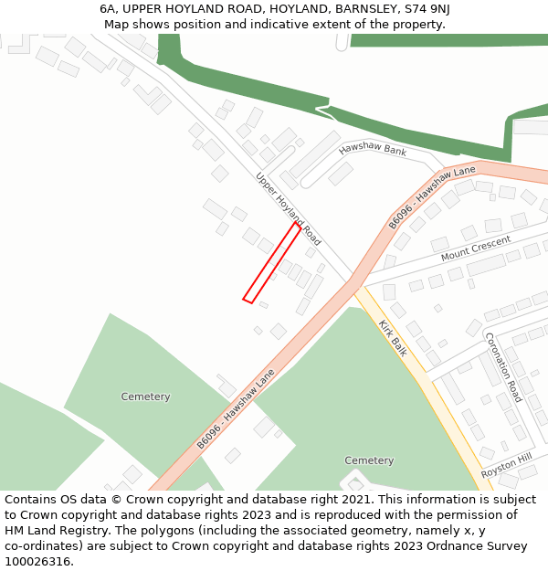 6A, UPPER HOYLAND ROAD, HOYLAND, BARNSLEY, S74 9NJ: Location map and indicative extent of plot