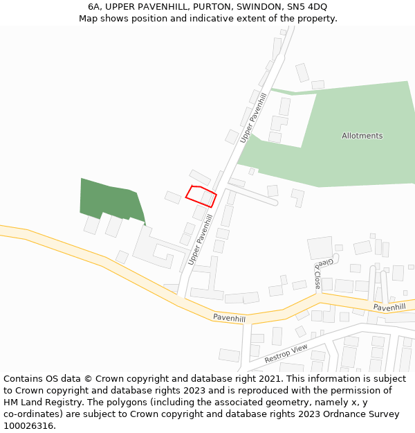 6A, UPPER PAVENHILL, PURTON, SWINDON, SN5 4DQ: Location map and indicative extent of plot