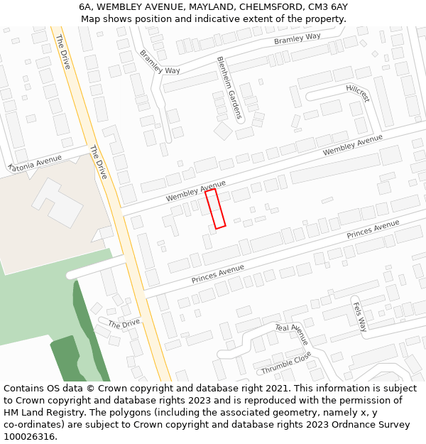 6A, WEMBLEY AVENUE, MAYLAND, CHELMSFORD, CM3 6AY: Location map and indicative extent of plot