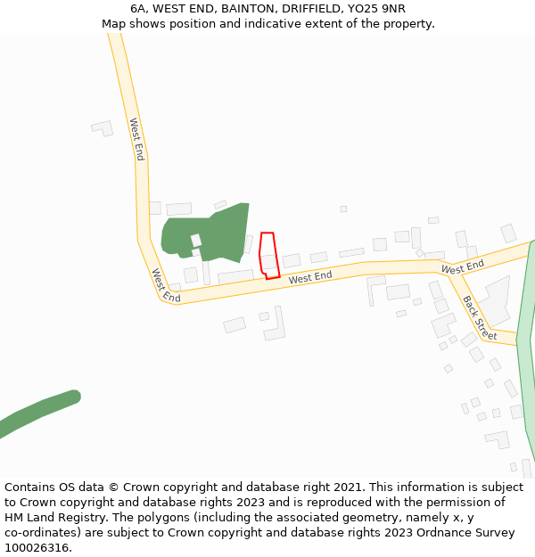 6A, WEST END, BAINTON, DRIFFIELD, YO25 9NR: Location map and indicative extent of plot