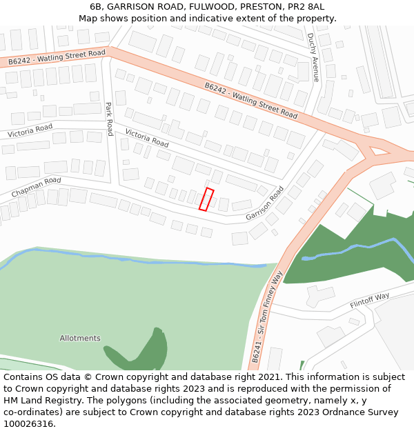 6B, GARRISON ROAD, FULWOOD, PRESTON, PR2 8AL: Location map and indicative extent of plot