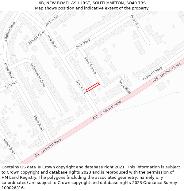 6B, NEW ROAD, ASHURST, SOUTHAMPTON, SO40 7BS: Location map and indicative extent of plot