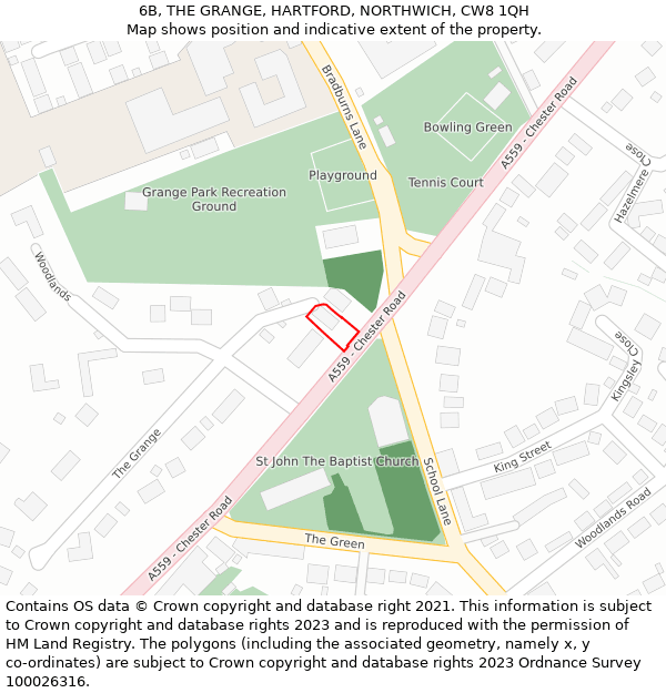 6B, THE GRANGE, HARTFORD, NORTHWICH, CW8 1QH: Location map and indicative extent of plot