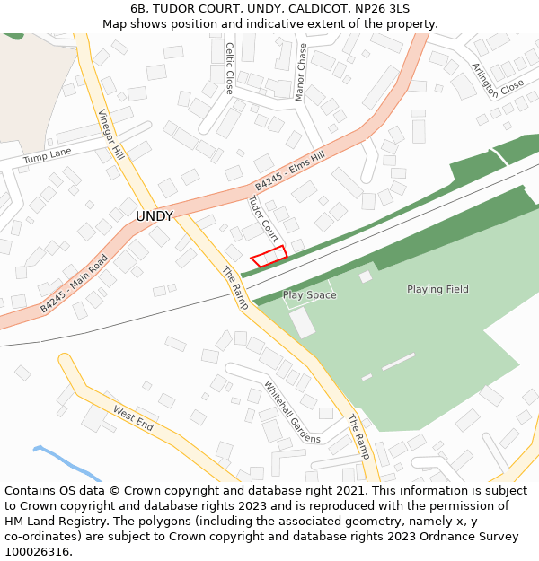 6B, TUDOR COURT, UNDY, CALDICOT, NP26 3LS: Location map and indicative extent of plot