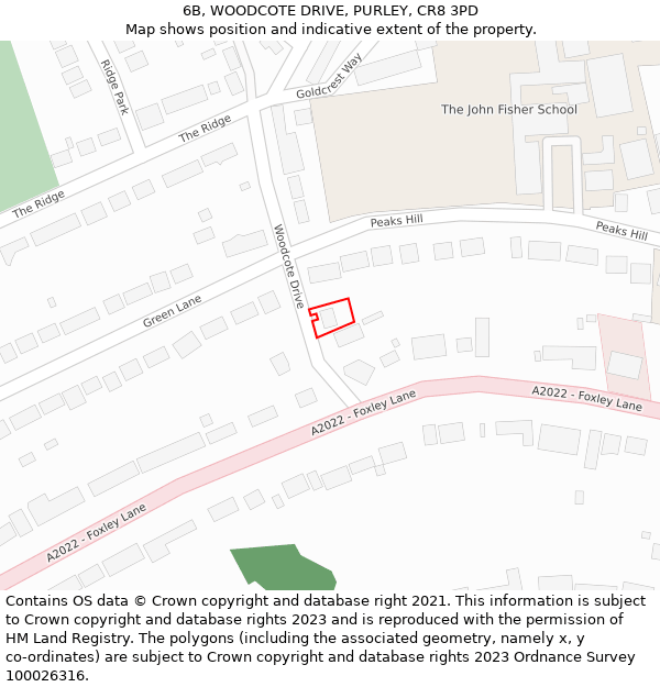 6B, WOODCOTE DRIVE, PURLEY, CR8 3PD: Location map and indicative extent of plot