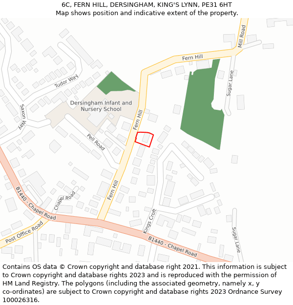 6C, FERN HILL, DERSINGHAM, KING'S LYNN, PE31 6HT: Location map and indicative extent of plot