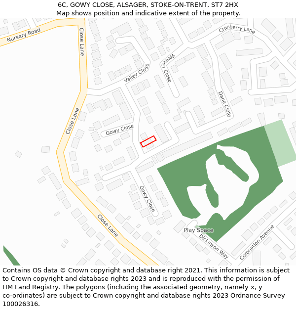 6C, GOWY CLOSE, ALSAGER, STOKE-ON-TRENT, ST7 2HX: Location map and indicative extent of plot