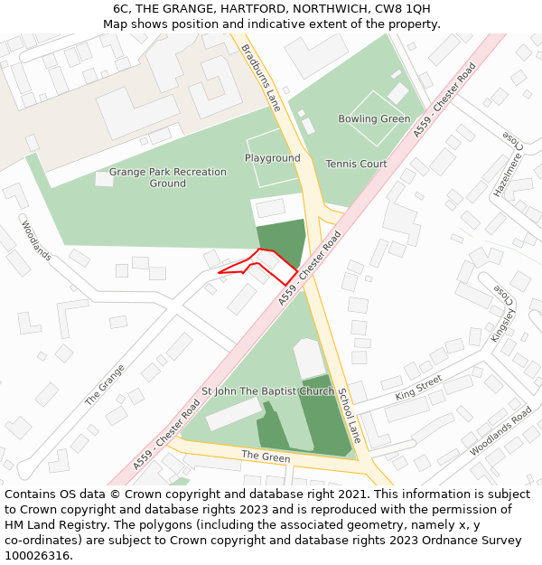 6C, THE GRANGE, HARTFORD, NORTHWICH, CW8 1QH: Location map and indicative extent of plot