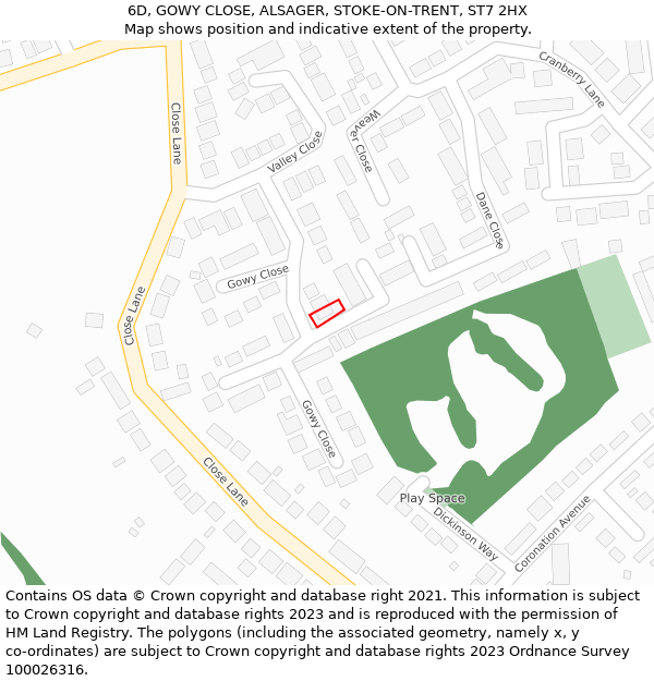 6D, GOWY CLOSE, ALSAGER, STOKE-ON-TRENT, ST7 2HX: Location map and indicative extent of plot