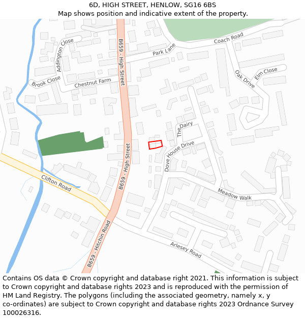 6D, HIGH STREET, HENLOW, SG16 6BS: Location map and indicative extent of plot