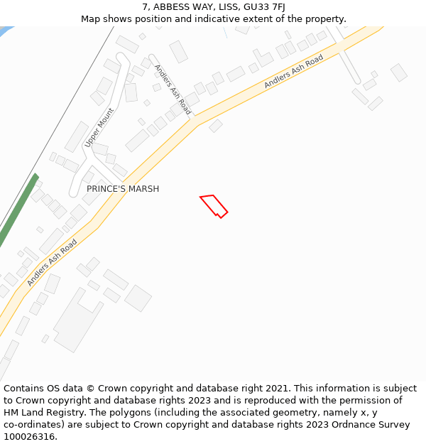 7, ABBESS WAY, LISS, GU33 7FJ: Location map and indicative extent of plot