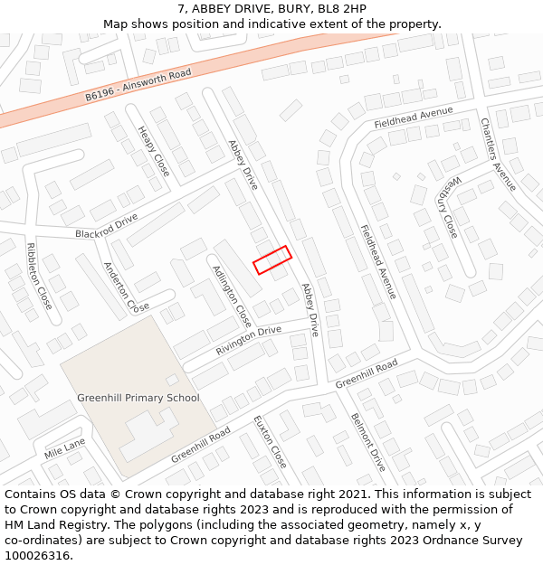 7, ABBEY DRIVE, BURY, BL8 2HP: Location map and indicative extent of plot