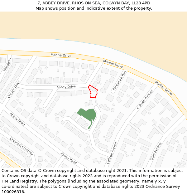 7, ABBEY DRIVE, RHOS ON SEA, COLWYN BAY, LL28 4PD: Location map and indicative extent of plot