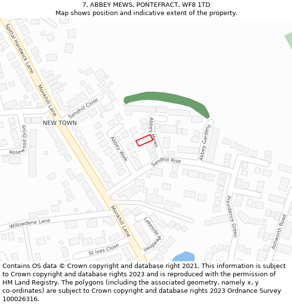 7, ABBEY MEWS, PONTEFRACT, WF8 1TD: Location map and indicative extent of plot