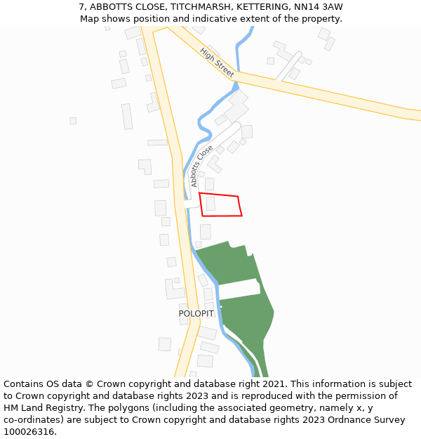7, ABBOTTS CLOSE, TITCHMARSH, KETTERING, NN14 3AW: Location map and indicative extent of plot