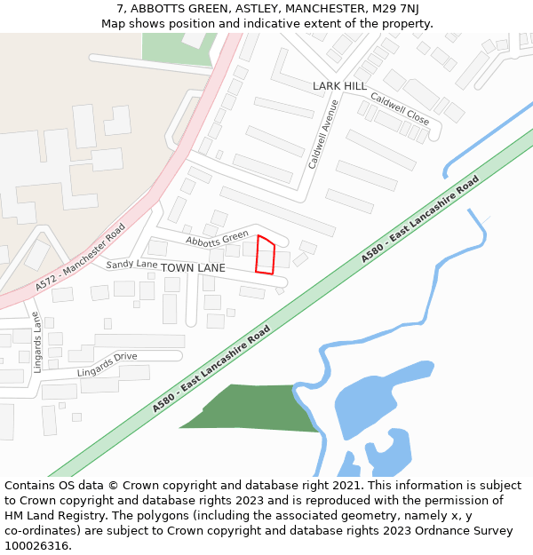 7, ABBOTTS GREEN, ASTLEY, MANCHESTER, M29 7NJ: Location map and indicative extent of plot