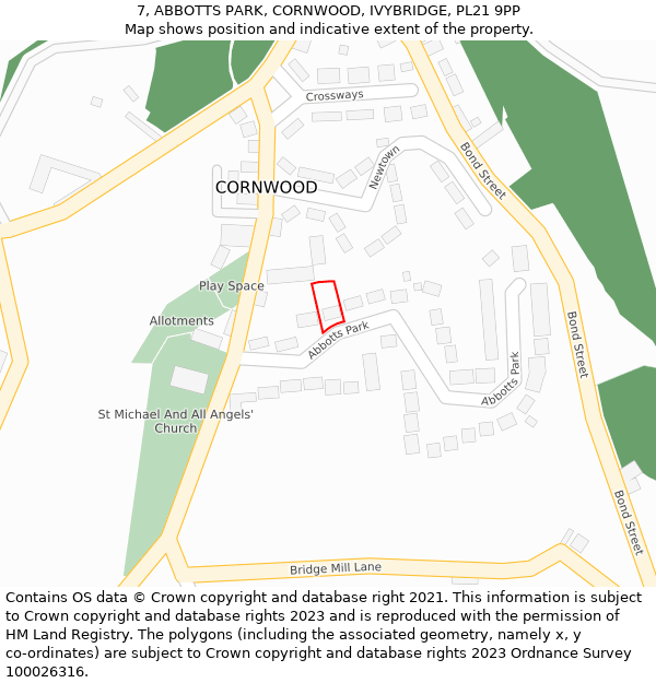 7, ABBOTTS PARK, CORNWOOD, IVYBRIDGE, PL21 9PP: Location map and indicative extent of plot